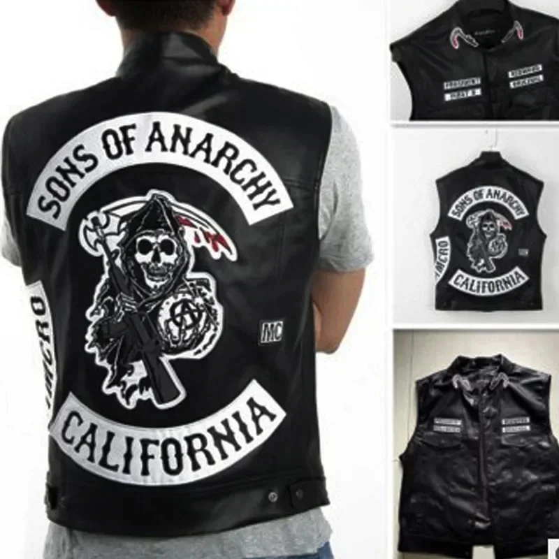 Embroidery Jacket - ABC123Leather Men Motorcycle Cosplay Costume Sleeveless