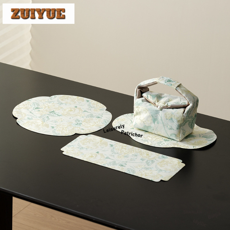 Embroidery Cloth - Brocade Embroidery Yellow Rose Tea Table