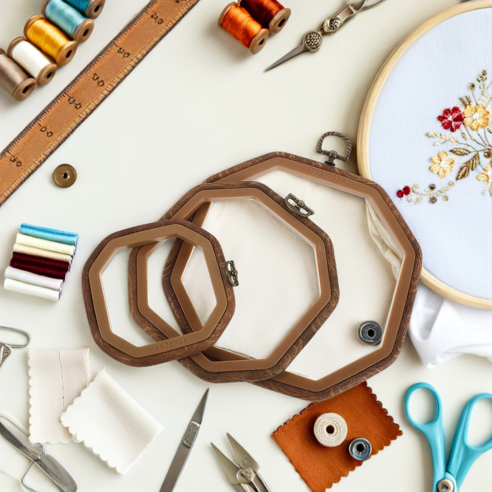 Embroidery Frame - 6Pcs Octagonal Embroidery Hoop Imitated Wood