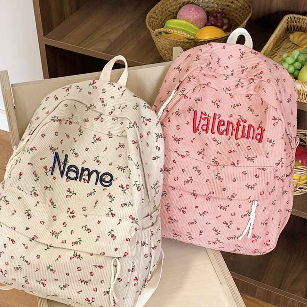 Embroidery Name Designs - Ins Corduroy Printed Backpack, Personalized Custom