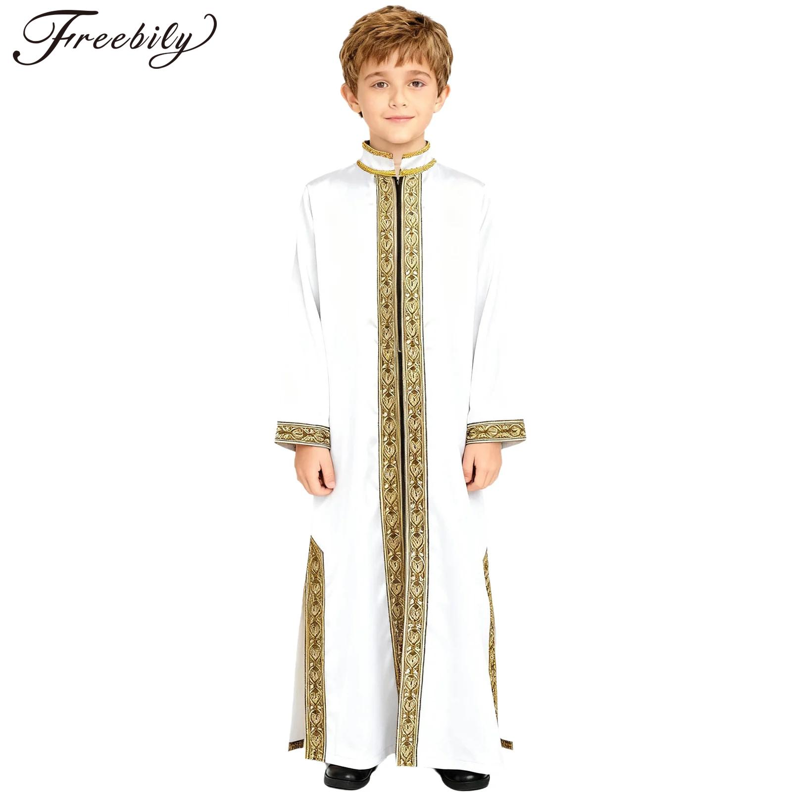 Embroidery Jacket - Boys Gold Embroidery Maxi Muslim Thobe