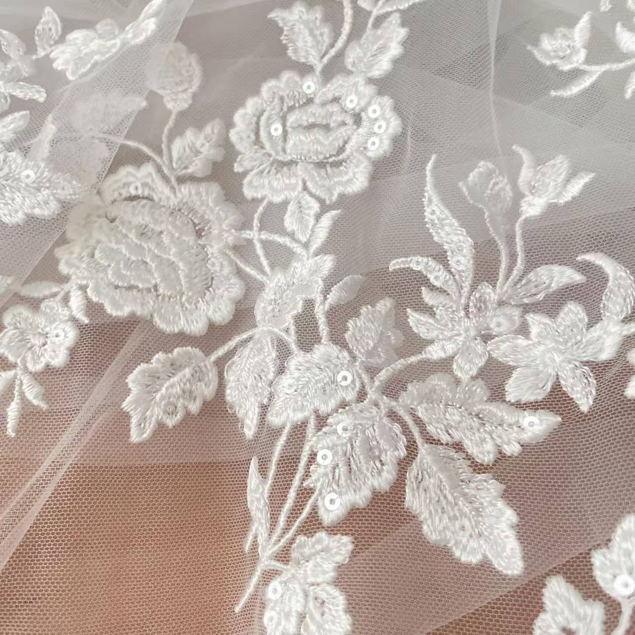 Embroidery Flower Pattern - French Embroidered Lace Fabric, Beautiful Flower,