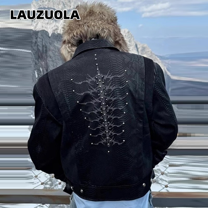 Men Black Snake Embossed Jacke - Embroidery Jacket 评论和价格