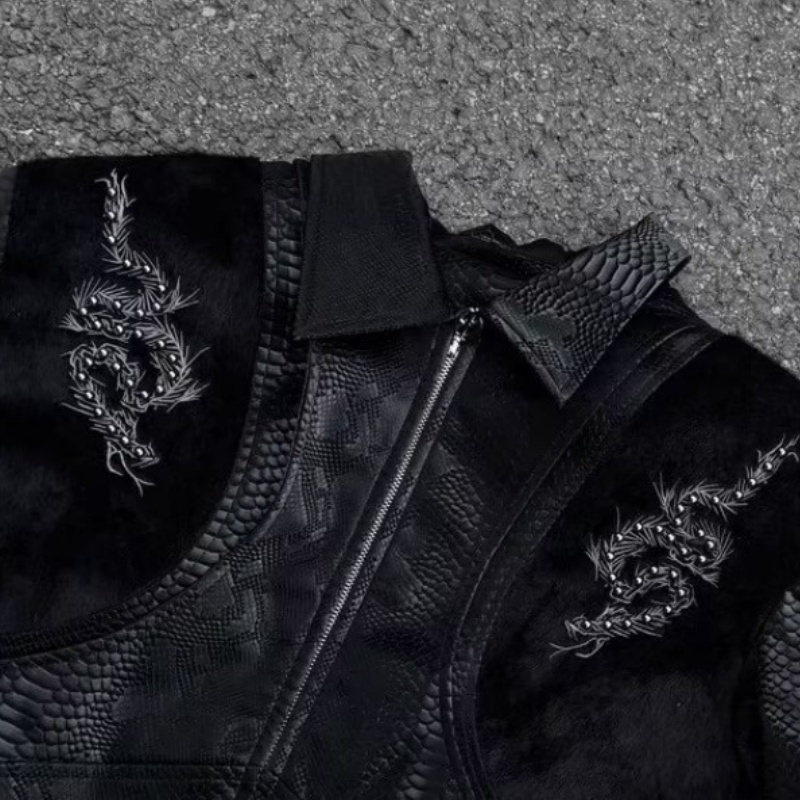 Men Black Snake Embossed Jacke - Embroidery Jacket 评论和价格