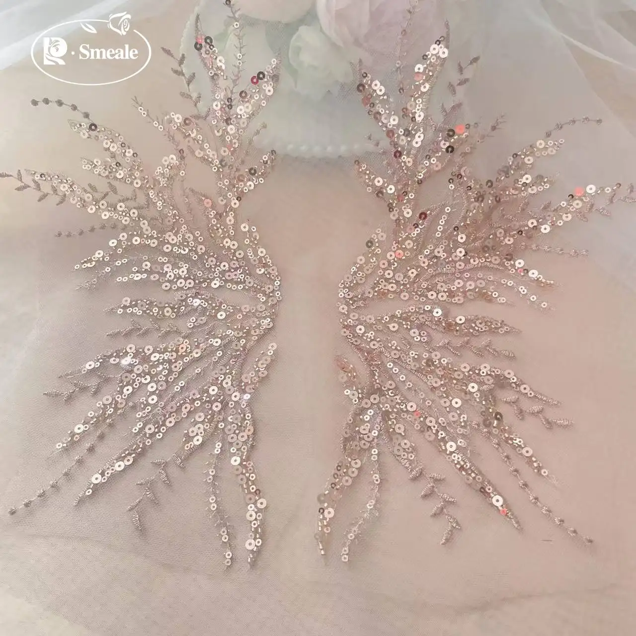 5Pair-2Pair.Rose Gold Sequin T - Embroidery Flower Pattern 评论和价格