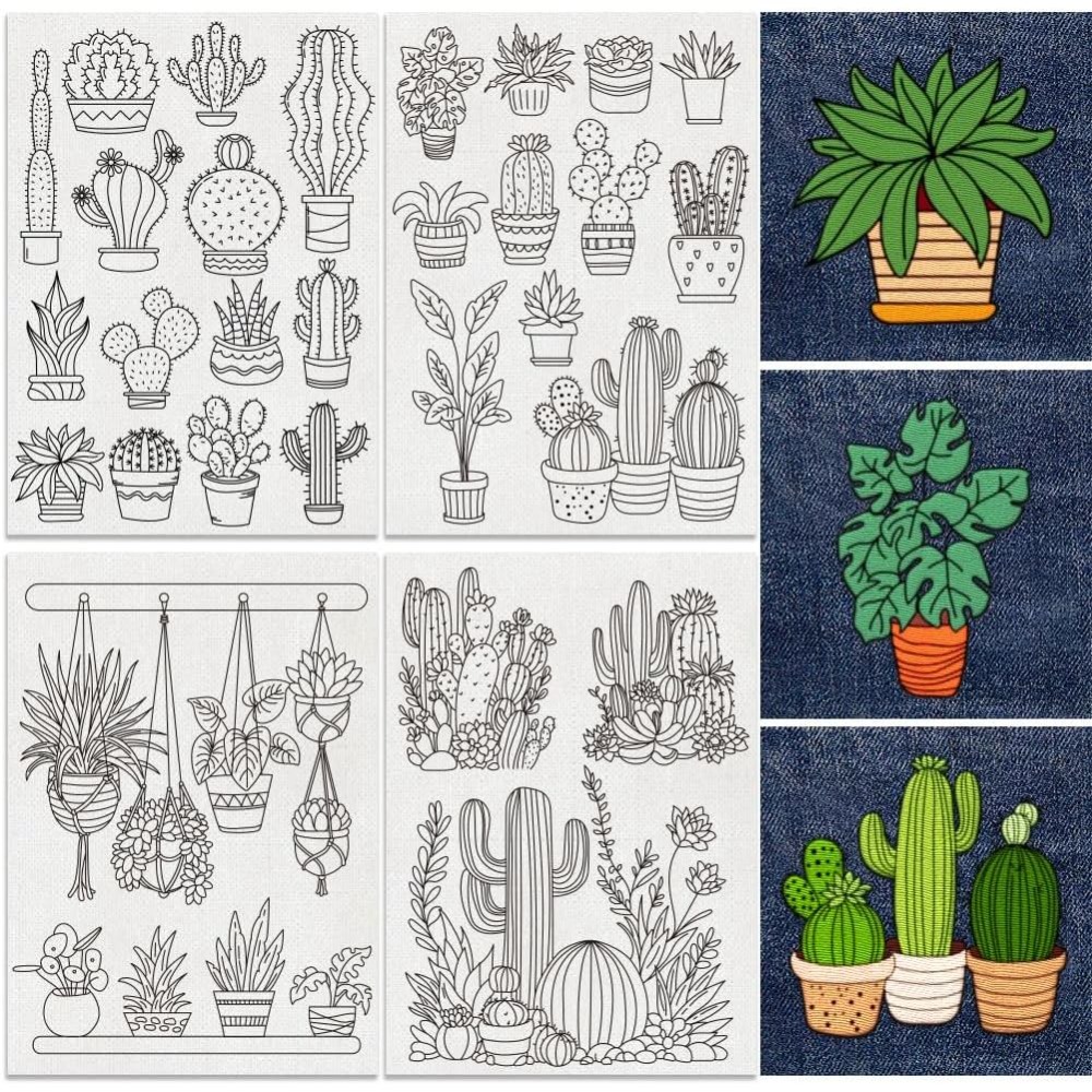 30Pcs Bonsai Cactus Embroidery - Embroidery Cloth 评论和价格
