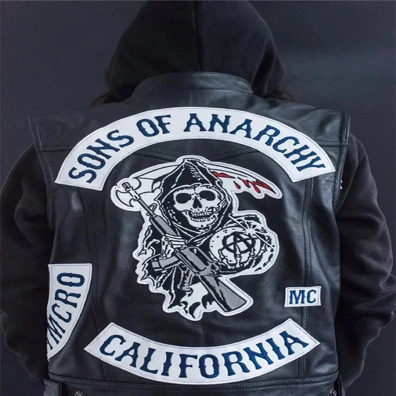ABC123Leather Men Motorcycle C - Embroidery Jacket 评论和价格