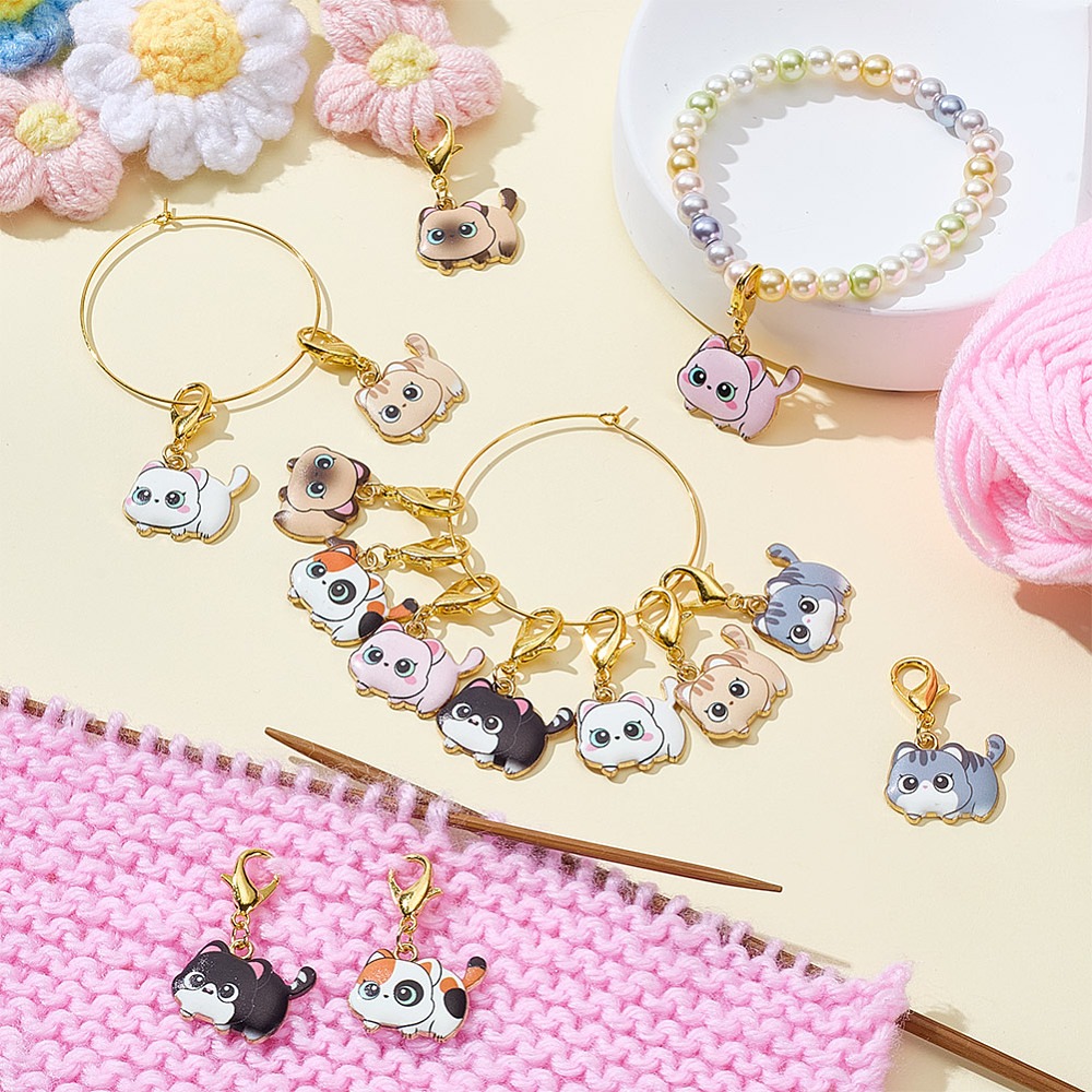 14Pcs 7 Styles Cat Alloy Ename - Embroidery Cat 评论和价格