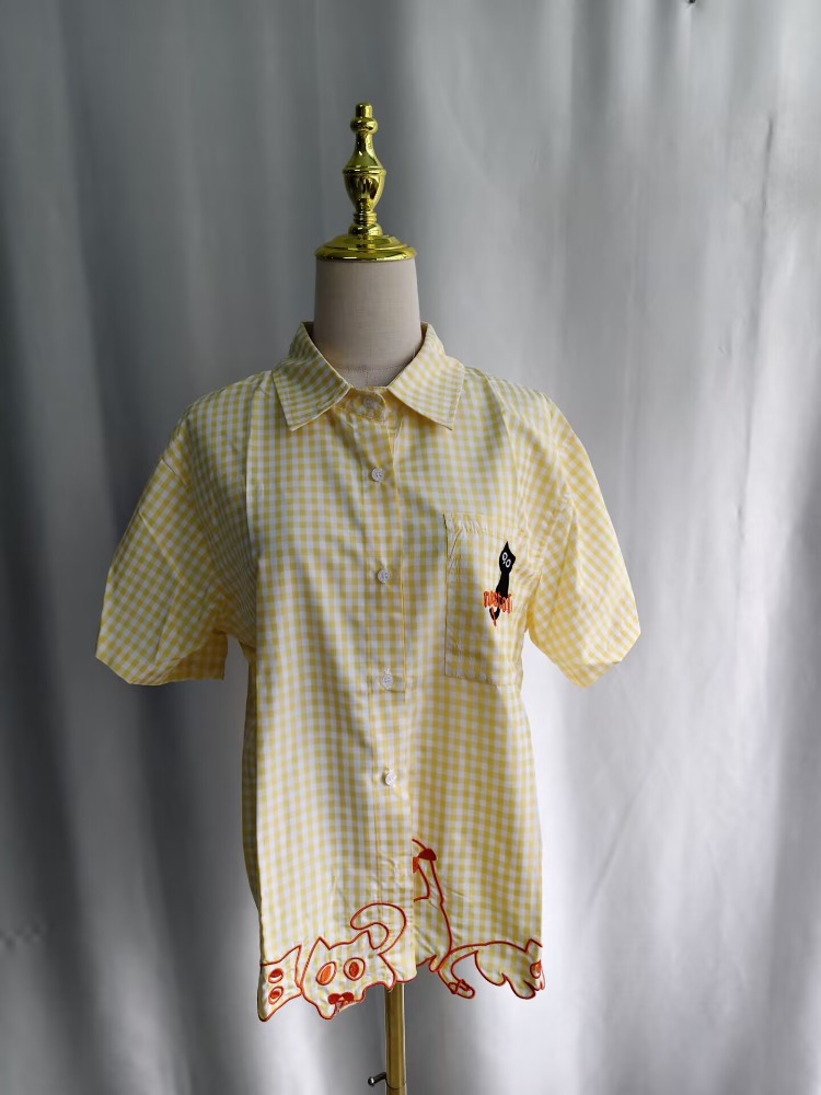 Kimutomo Shirts Women Embroide - Embroidery Cat 评论和价格