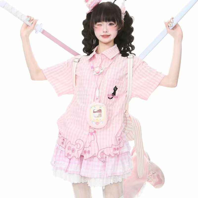 Kimutomo Shirts Women Embroide - Embroidery Cat 评论和价格