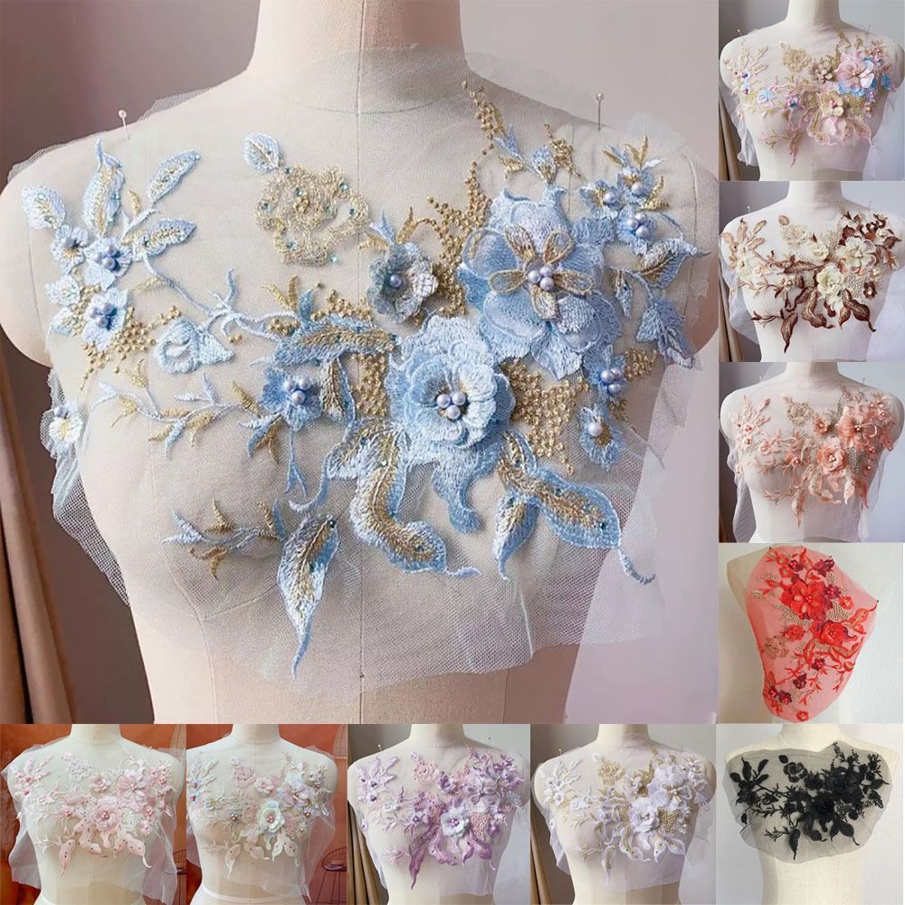 3D Flowers Beaded Lace Fabrics - Embroidery Flower Pattern 评论和价格