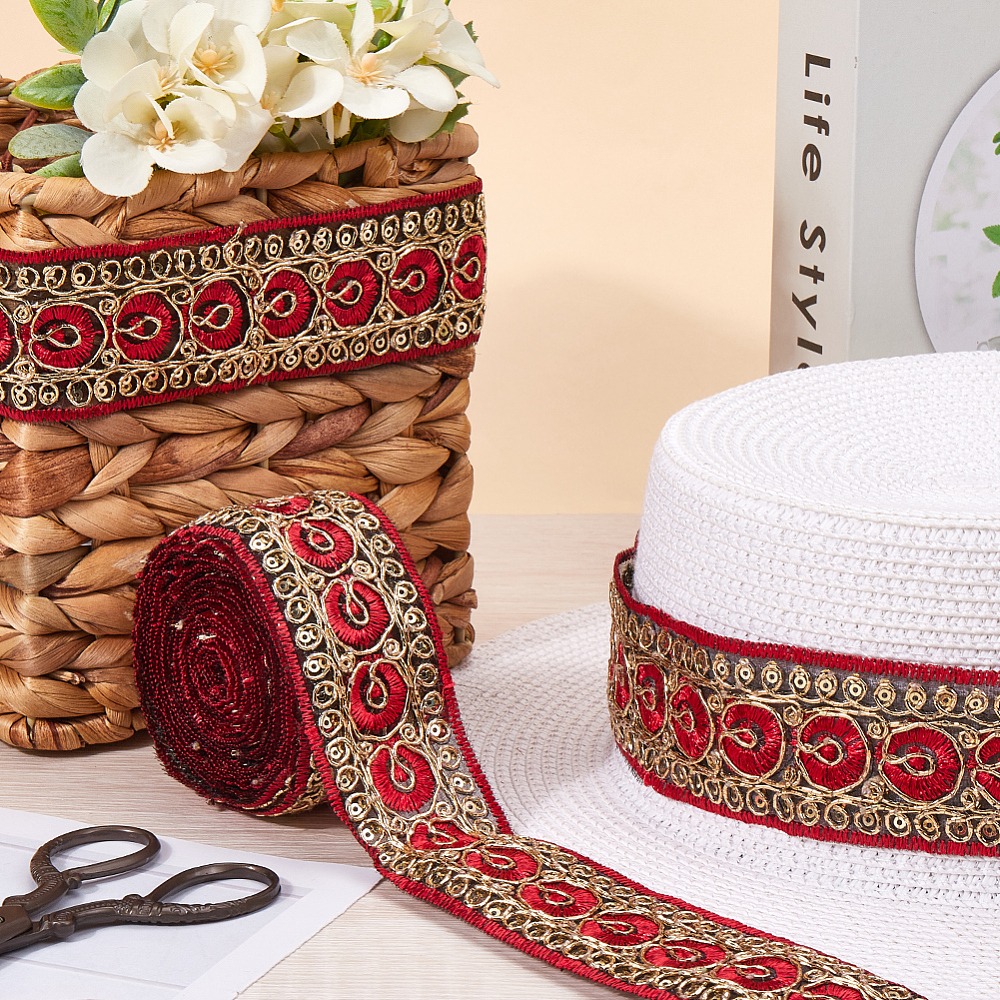 10 Yards 1.77 Inch Red Embroid - Embroidery Ribbon 评论和价格