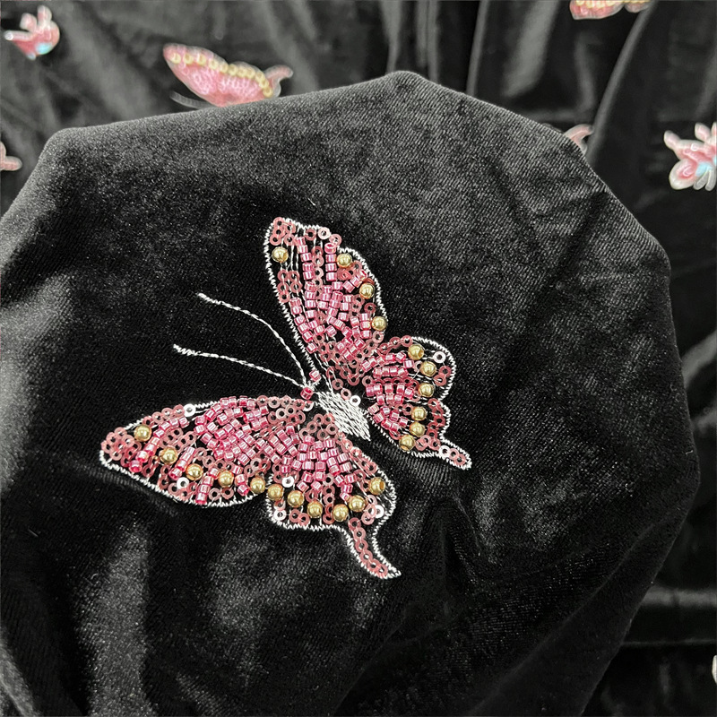 Black soft velvet fabric with  - Velvet Fabric Embroidery 评论和价格