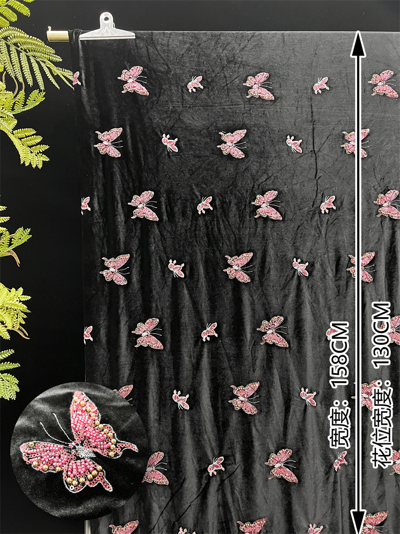 Black soft velvet fabric with  - Velvet Fabric Embroidery 评论和价格