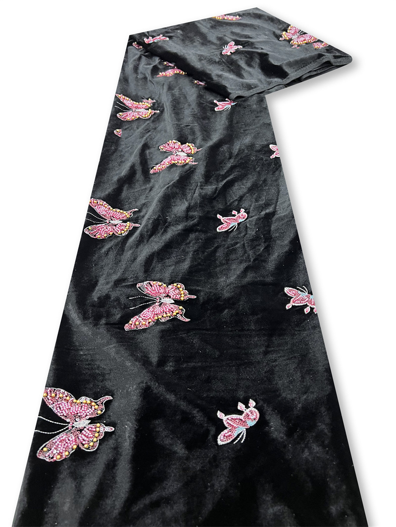 Black soft velvet fabric with  - Velvet Fabric Embroidery 评论和价格