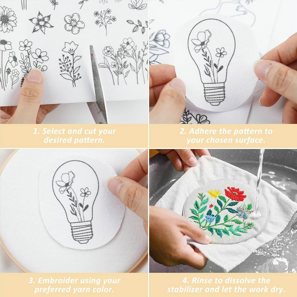 Water Soluble Embroidery Patte - Embroidery Flower Pattern 评论和价格