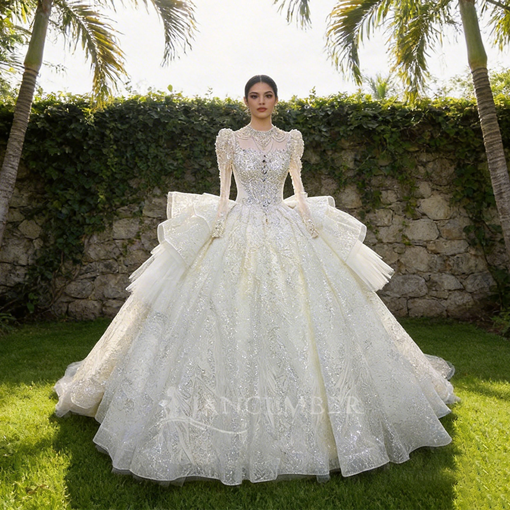 High Neck Chic Wedding Dress C - Embroidery Ribbon 评论和价格