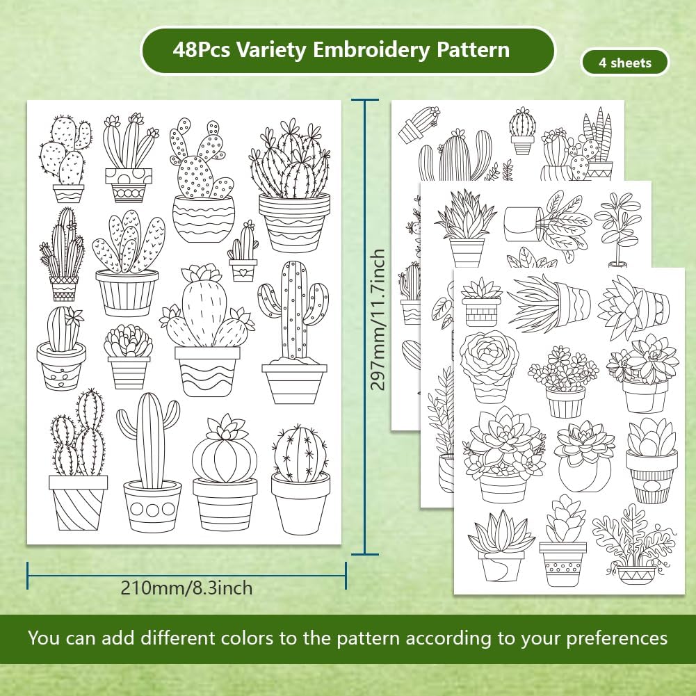 48Pcs Cactus Embroidery Self-A - Embroidery Flower Pattern 评论和价格