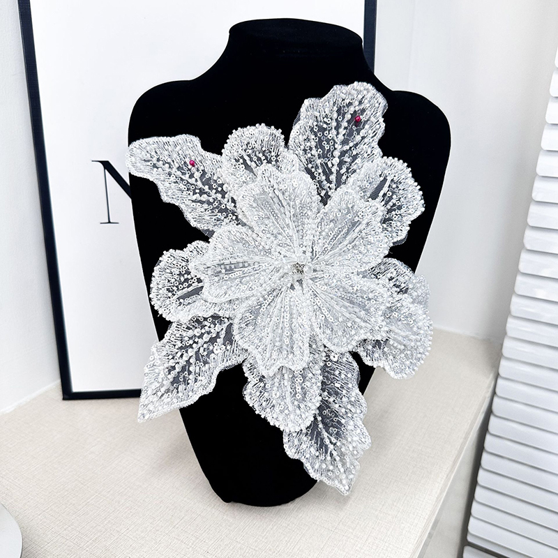 White Lace Sequin Beaded Flowe - Embroidery Flower Pattern 评论和价格