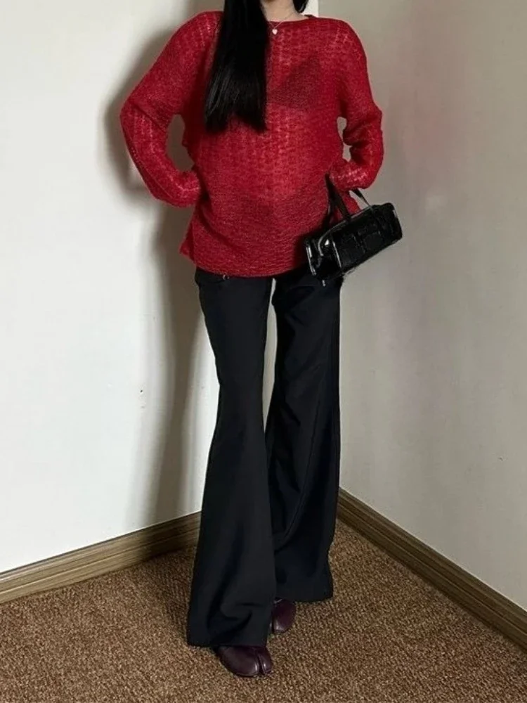 Y2K See-Through Knitted Women' - Embroidery Shirt 评论和价格